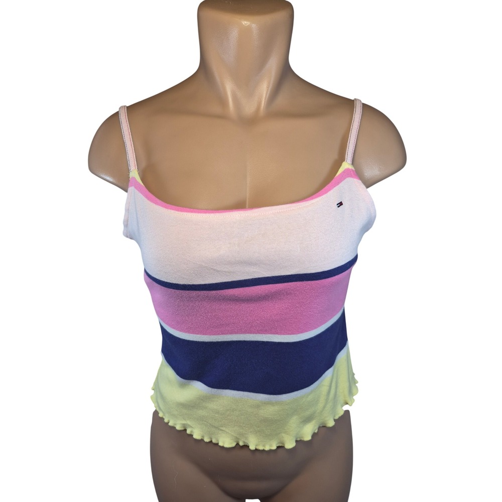Vintage Y2K Tommy Jeans Stripe Coquette Casual Crop Tank Top Pastel Colorblock S